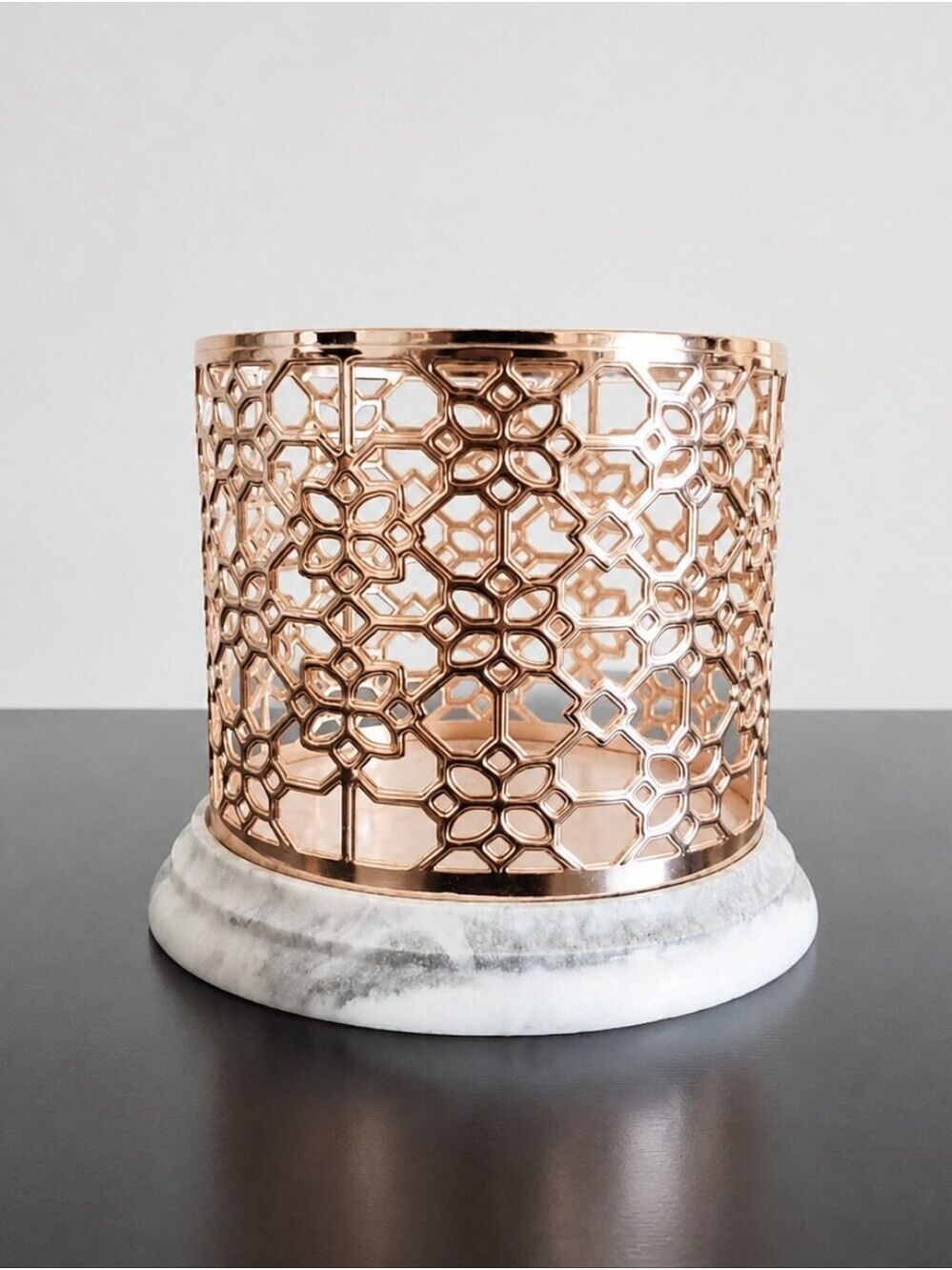 Bath & Body Works 3 Wick Rose Gold Lattice Candle Holder Marble Base
